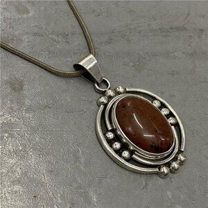 Vtg 70s Sterling Mahogany Obsidian Chunky Oversized Necklace